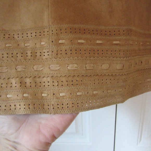 Vintage Oscar de la Renta Tan Suede Leather Lacey Tie Pencil Skirt in Sz 2 - Picture 4 of 7